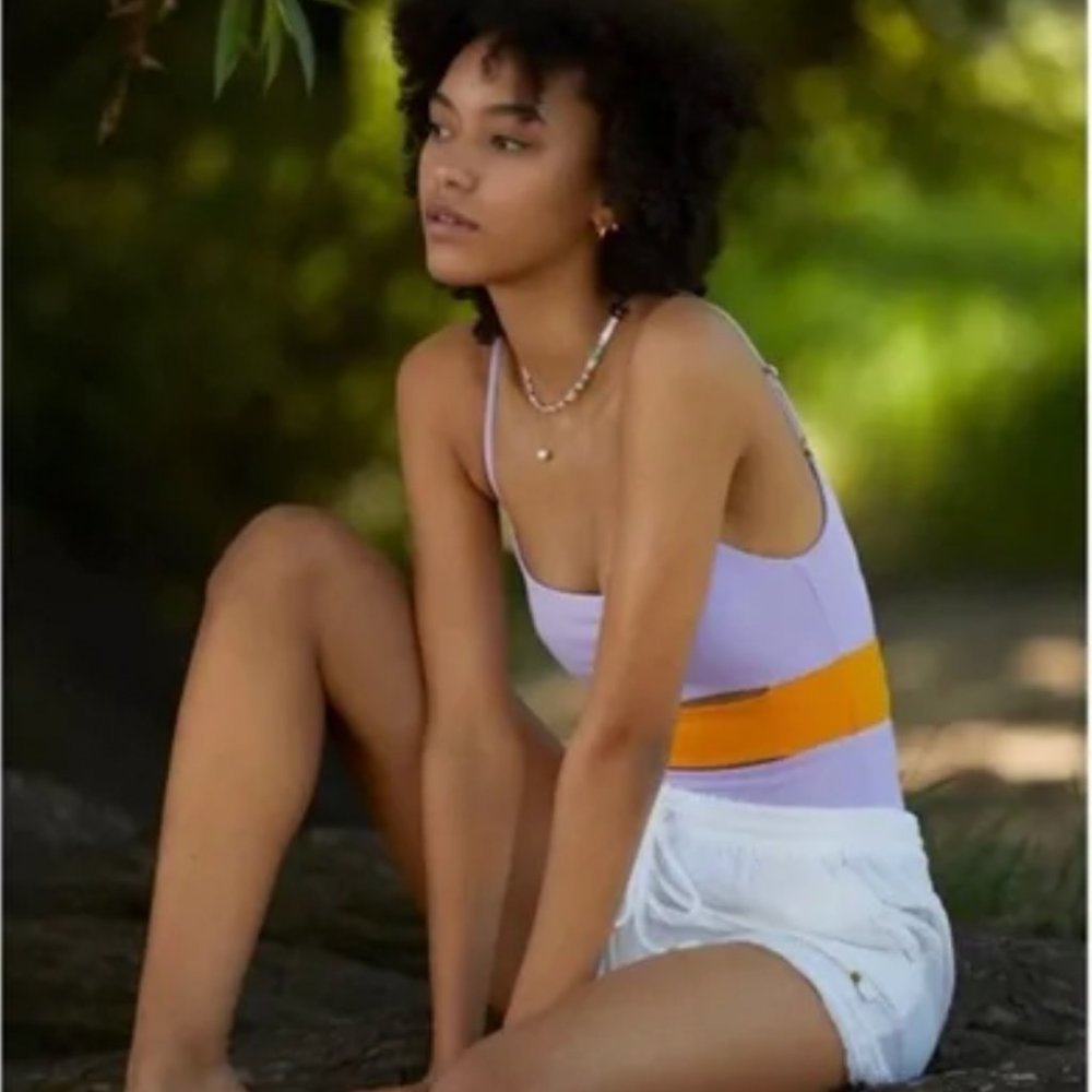 Cutest Cheeky Peek-a-Boo Lavender and Tangerine One-Piece (S)